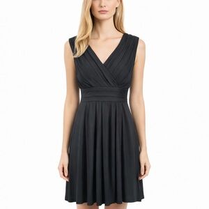 Joseph Ribkoff Classic Black Dress Pleated Empire Waist Knee Length LBD Size 12